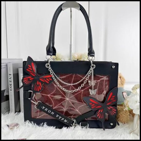 Y2K Ita Bag Tote Shoulder Crossbody Handbag with Transparent Pin Display Window - Picture 5 of 7